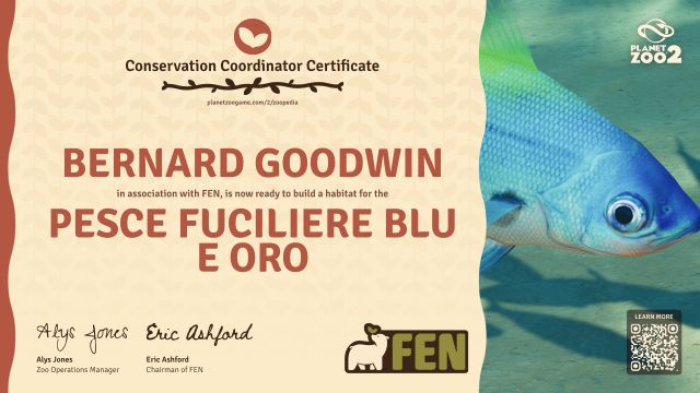 Pesce fuciliere blu e oro